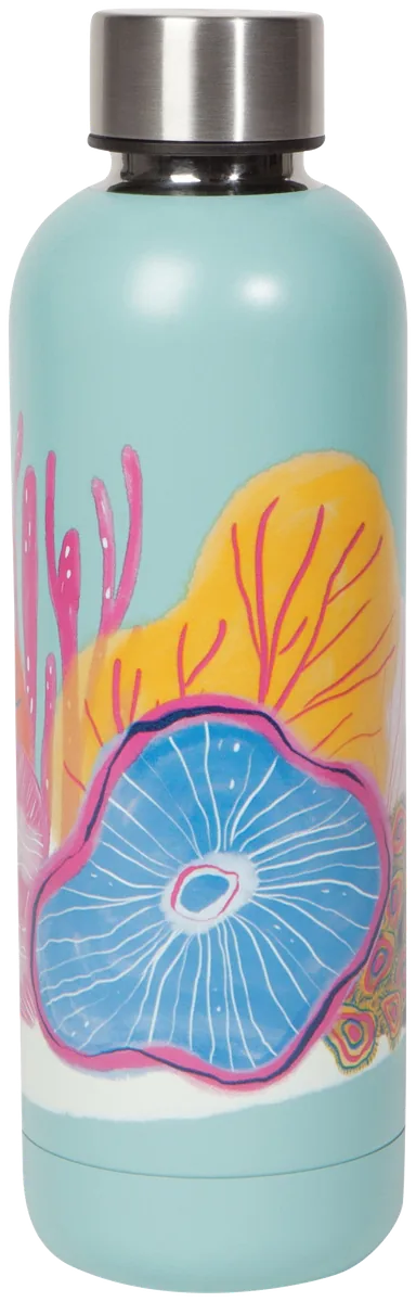Light blue Neptune stainless steel water bottle with a coral reef print