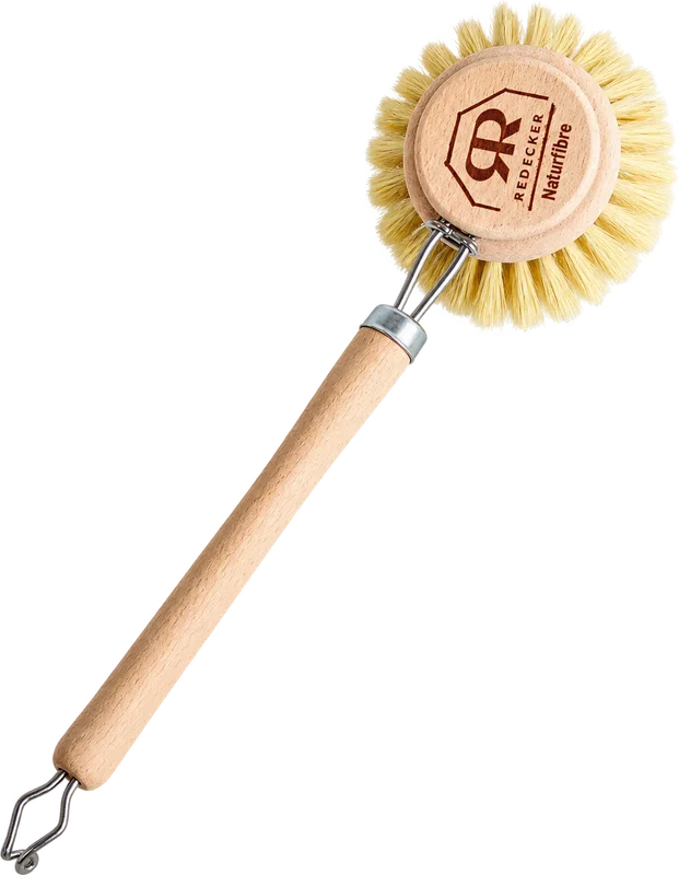 Redecker dish brush with a wooden handle and white bristles